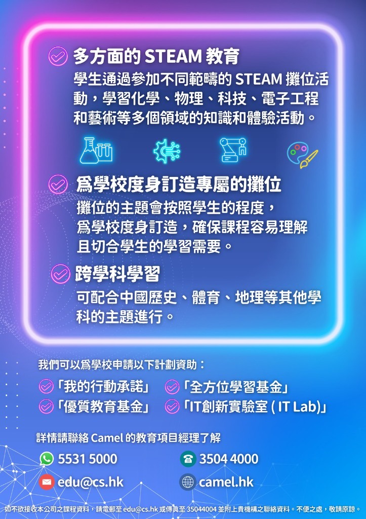 Camel STEAM Day 方案特色與資助計劃